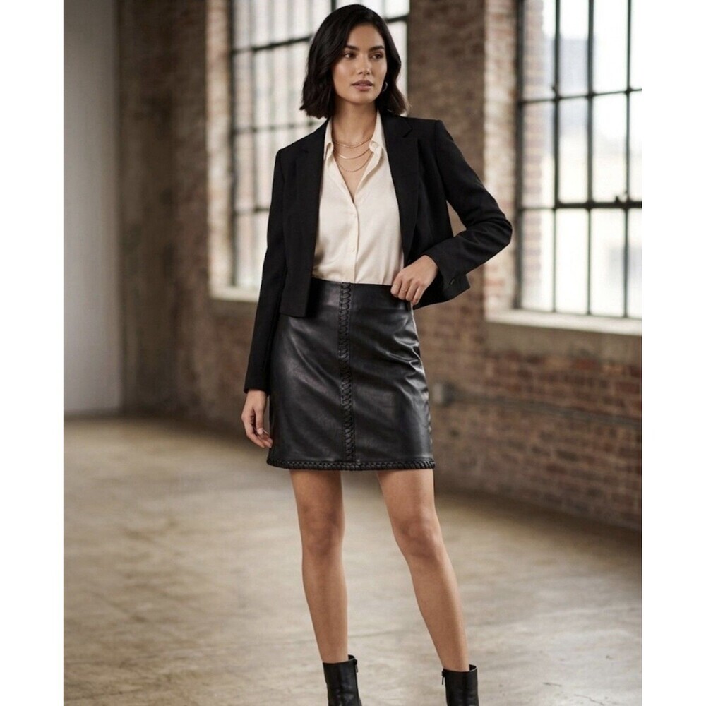 INC International Concepts Skirt Womens S Mini Faux Leather Party Black NWT